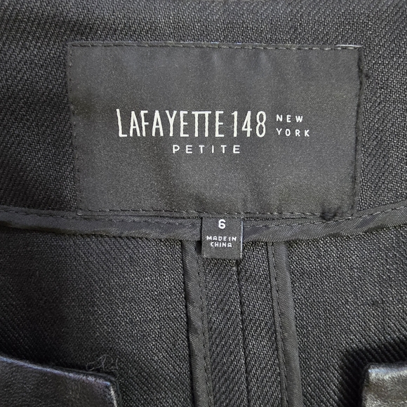 Lafayette 148 New York Black Linen Full Zip Jacket with Leather Accents 6P - Picture 11 of 12